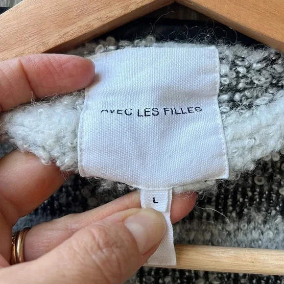 Avec Les Filles Long Line Chunky Knobby Cardigan Jacket Wool Blend Window Pane - Picture 4 of 9